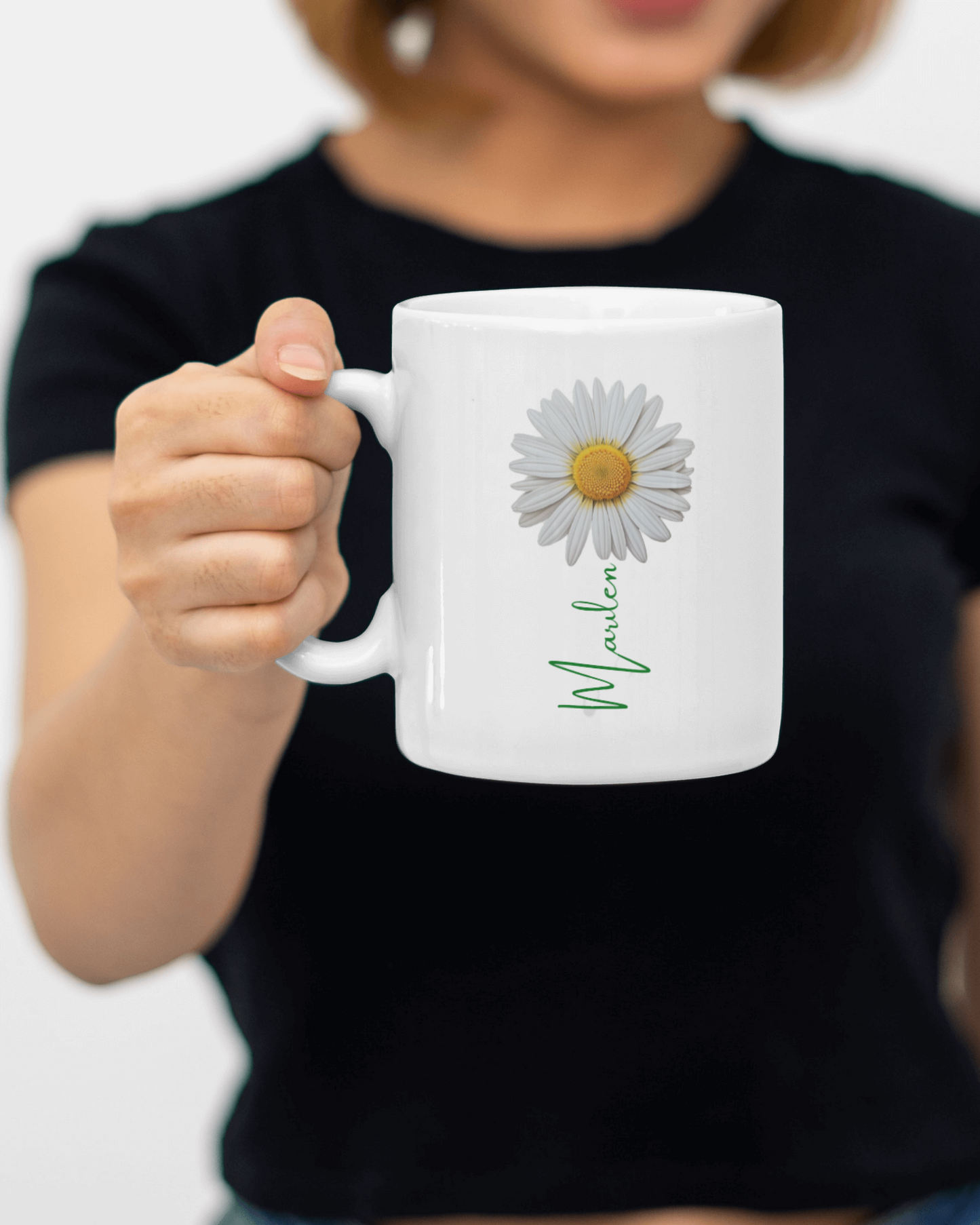 Personalized Flower White 15oz. Ceramic Mug