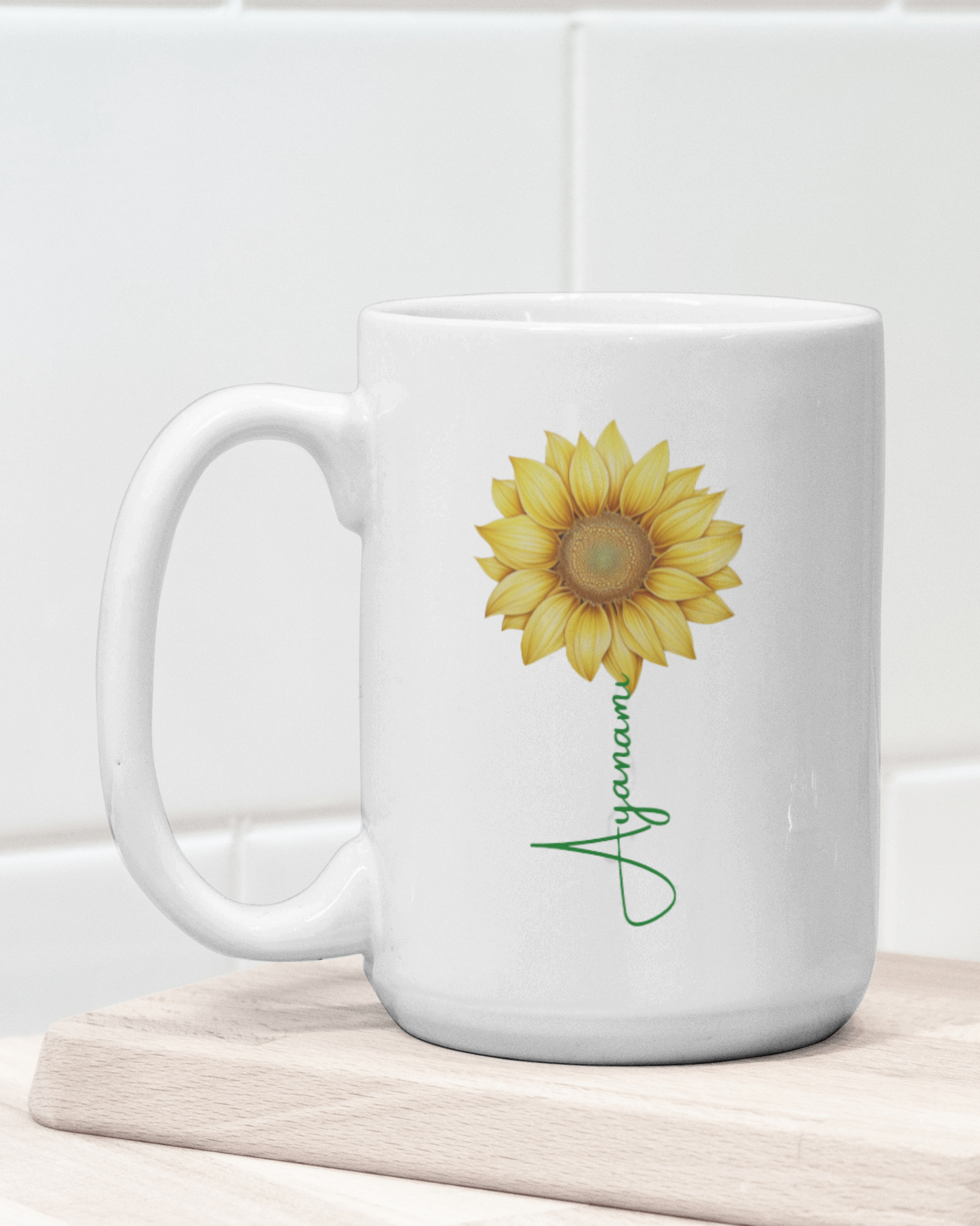 Personalized Flower White 15oz. Ceramic Mug